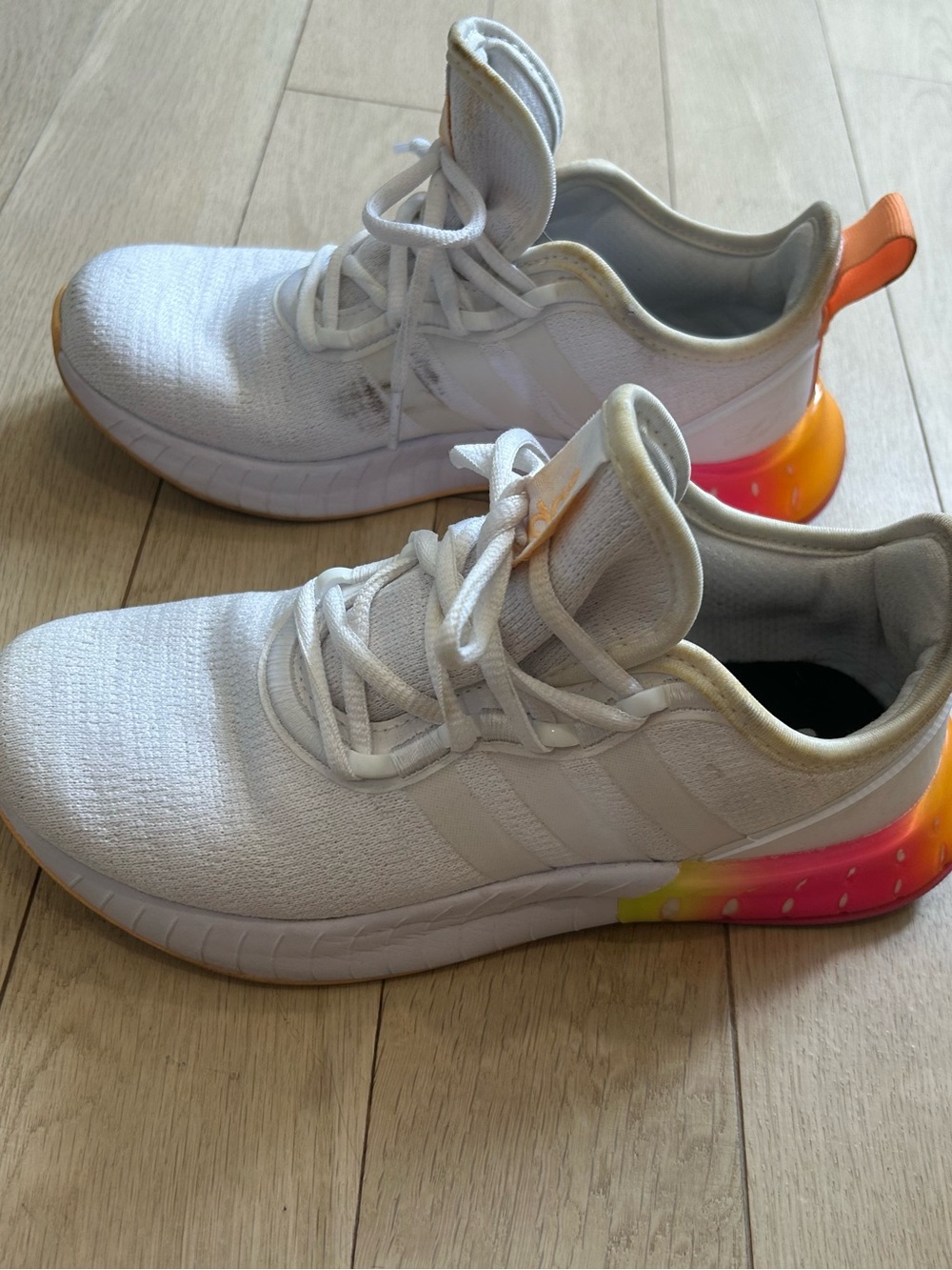 White Knit Sneakers with Orange Gradient Heel